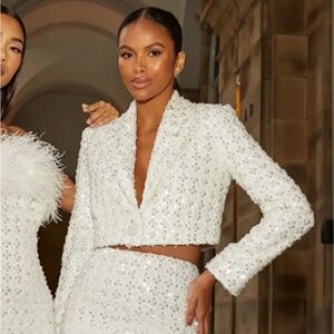 NWT Nadine Merabi White Floral Sequin Bridal Party Jacket Size Medium